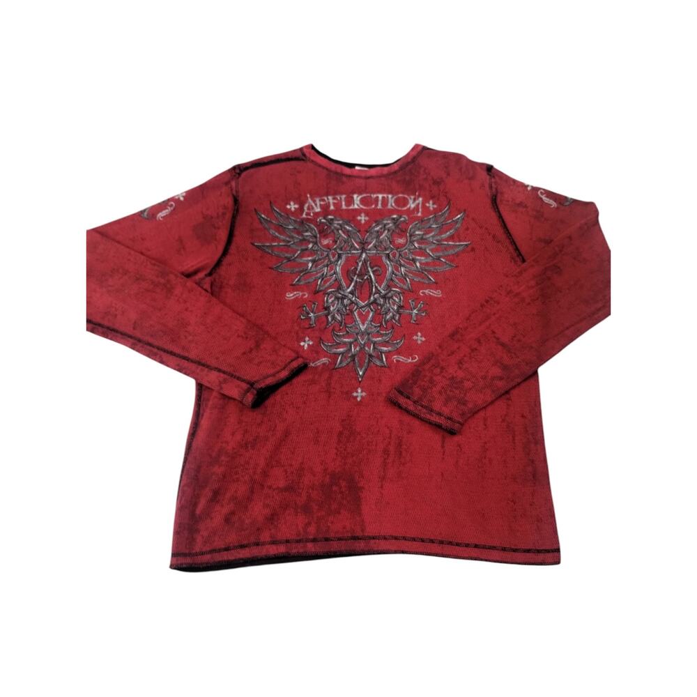 Y2K Affliction Mens XXL Reversible Top Stitch Distressed Thermal Top Skull Wings